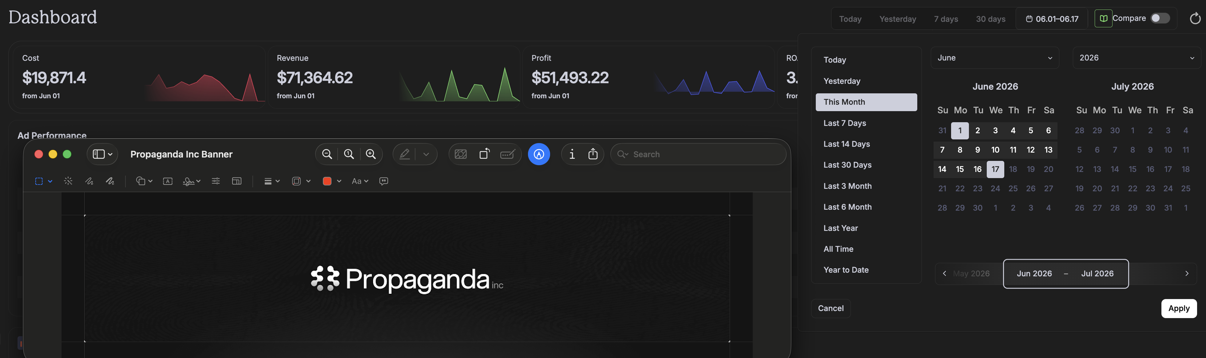 Client ad account: $19,871 spend to $71,364 revenue, $51,493 profit